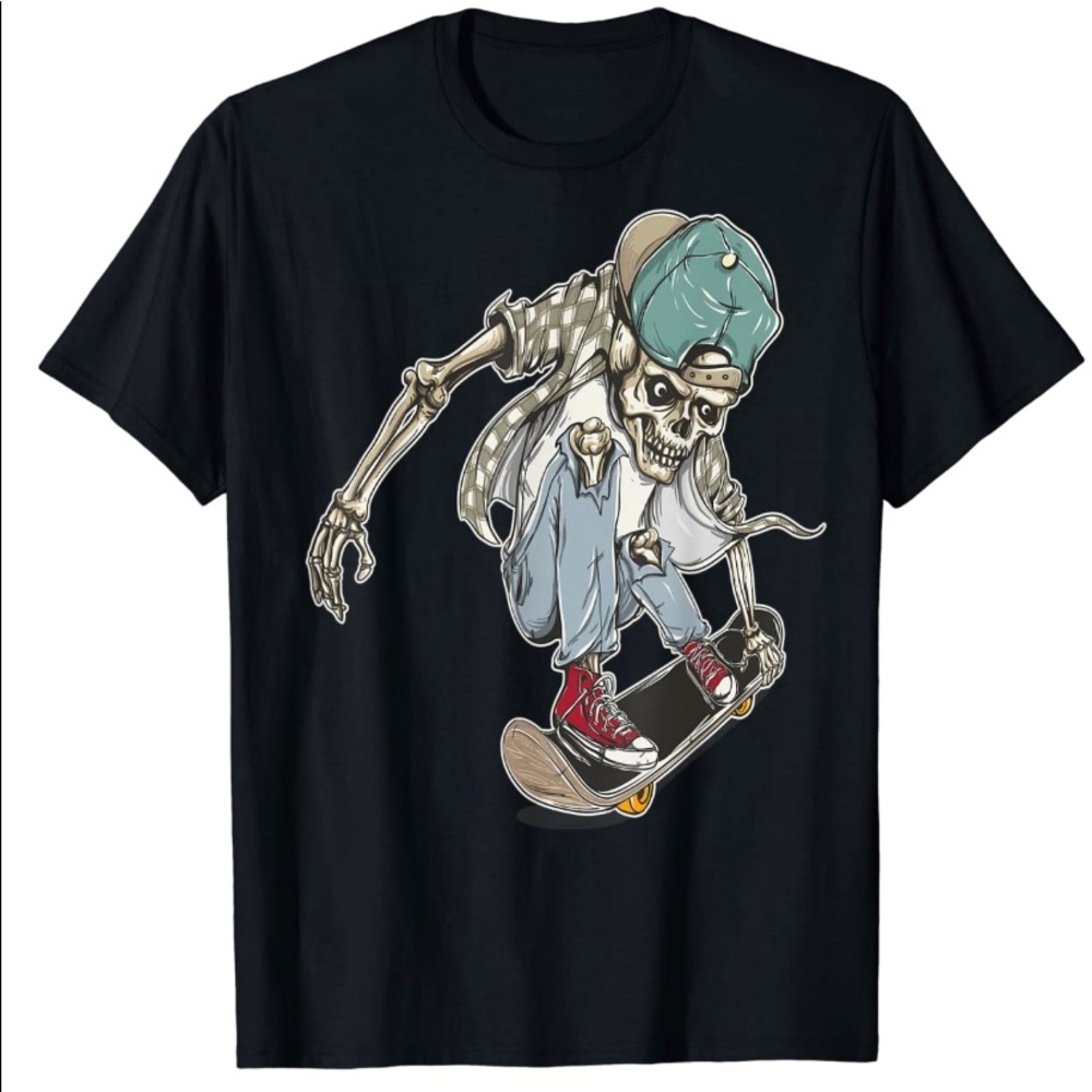 Skeleton riding skateboard